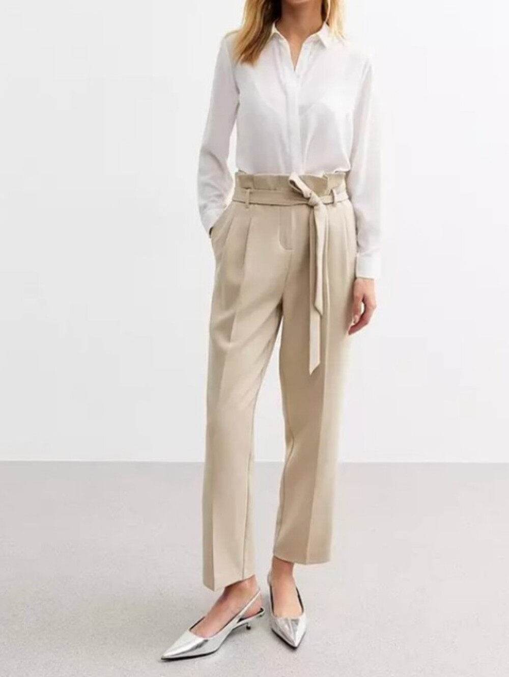 NWT Faux Leather High Waisted Cream Beige Trousers Women's